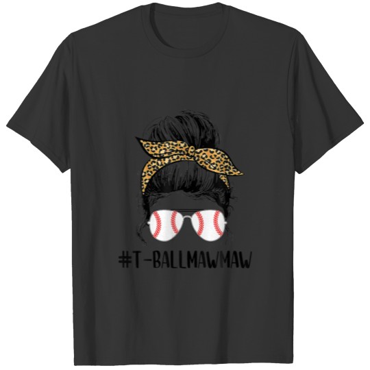 T Ball Mawmaw Life Messy Bun Leopard Print Softbal T-shirt