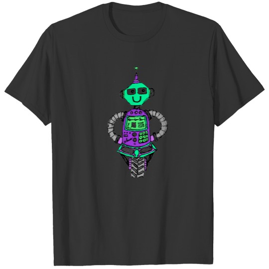 Arnie robot, purple and green T-shirt