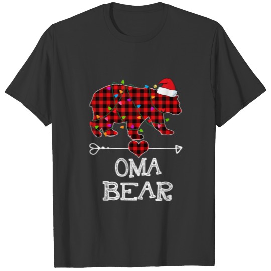 Oma Bear Christmas Pajama Red Plaid Buffalo Family T-shirt