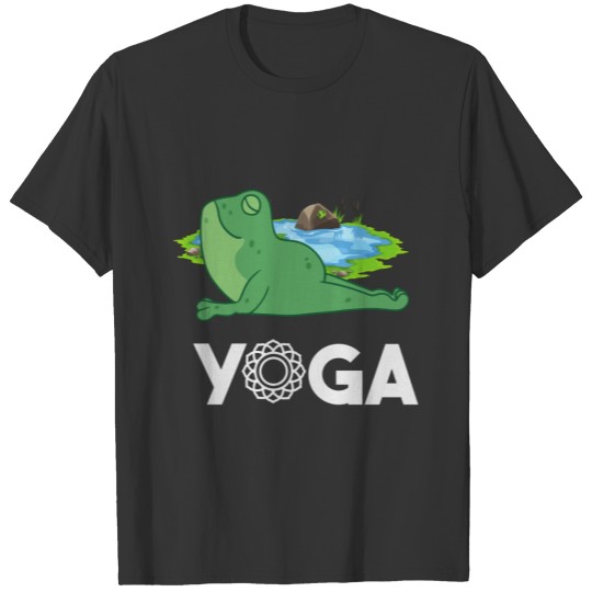 Frog posing Yoga next to Pond T-shirt