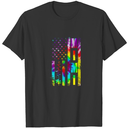 American Flag Autism Awareness Mimi Support Tie Dy T-shirt