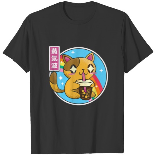 Cat Drinking Bubble Tea Boba Japan Otaku 80S Vapor T-shirt
