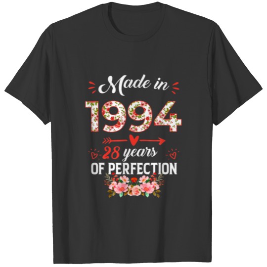 Made In 1994 Floral 28 Years Old 28Th Birthday Gif T-shirt