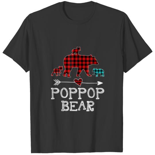 Poppop Bear Christmas Pajama Red Plaid Buffalo T-shirt