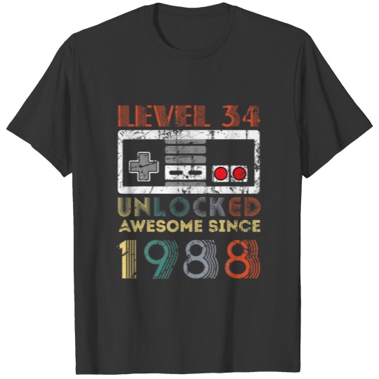 Level 34 Unlocked Birthday 34 Years Old Awesome Si T-shirt