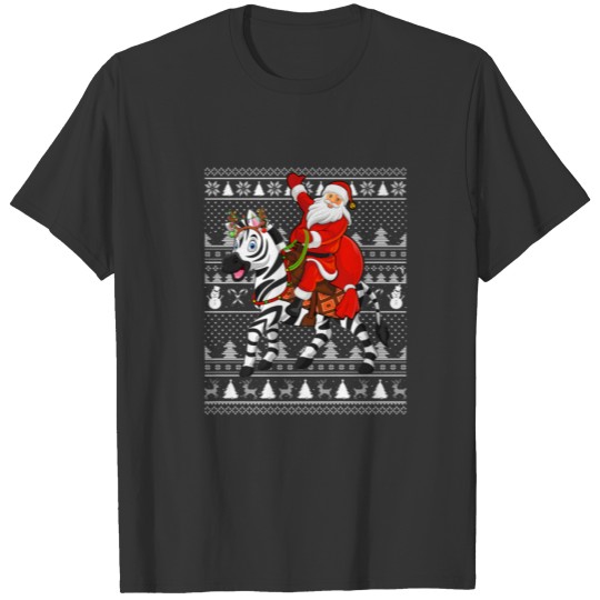 Funny Zebra Lover Santa Riding Zebra Ugly Christma T-shirt