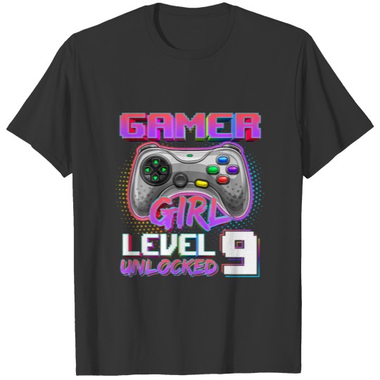 9Th Birthday Gamer Girl Level 9 Unlocked Gamer Bir T-shirt