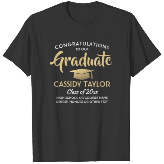 Any Text Graduate Congratulations Black White Gold T-shirt
