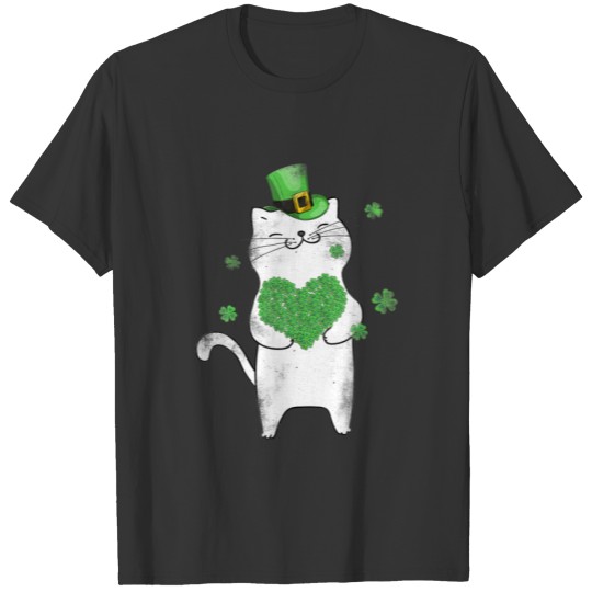 Cute Cat Lover Shamrock St Patricks Day Meowy Iris T-shirt