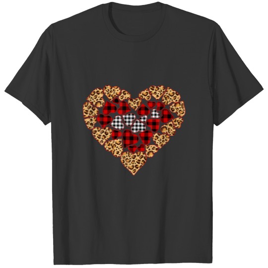 Girls Valentines Day Hearts Love Leopard Plaid T-shirt