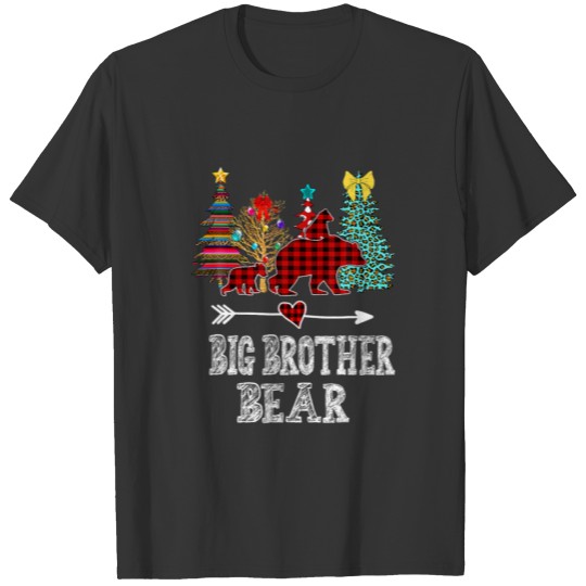 Big Brother Bear Christmas Pajama Red Plaid Buffal T-shirt