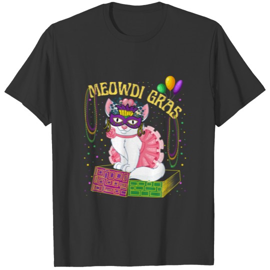 Meowdi Gras Kitten Cat Mask Beads Mardi Gras Funny T-shirt