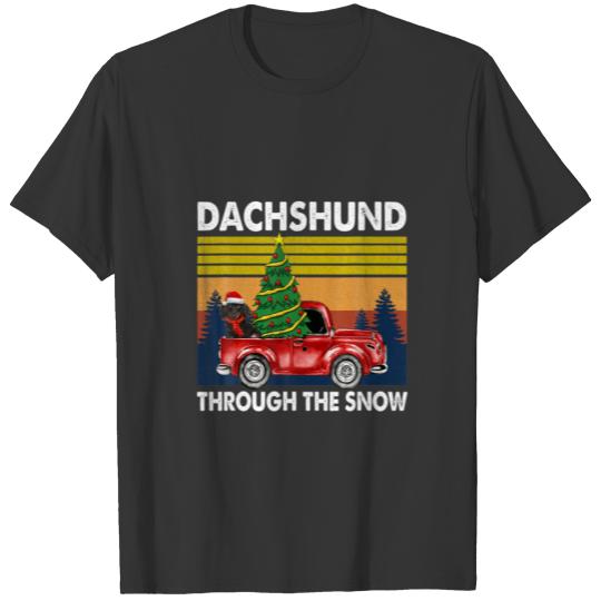 Merry Christmas Dachshund Dog Through The Snow Vin T-shirt