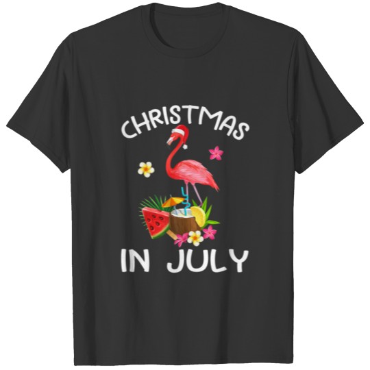 Christmas In July For Women Pink Flamingo Summer V T-shirt