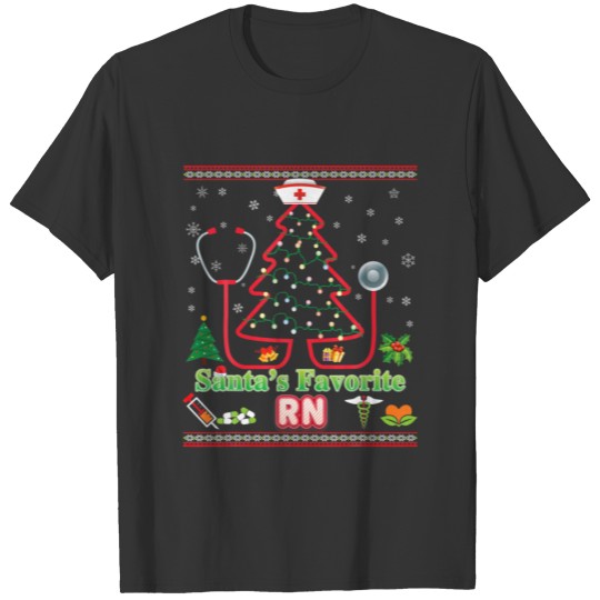 Santa's Favorite RN Nurse Christmas Tree Stethosco T-shirt