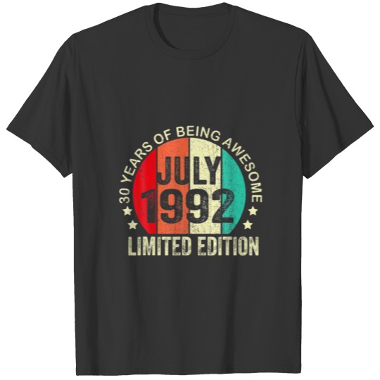30 Years Old Gifts July 1992 Limited Edition 30Th T-shirt