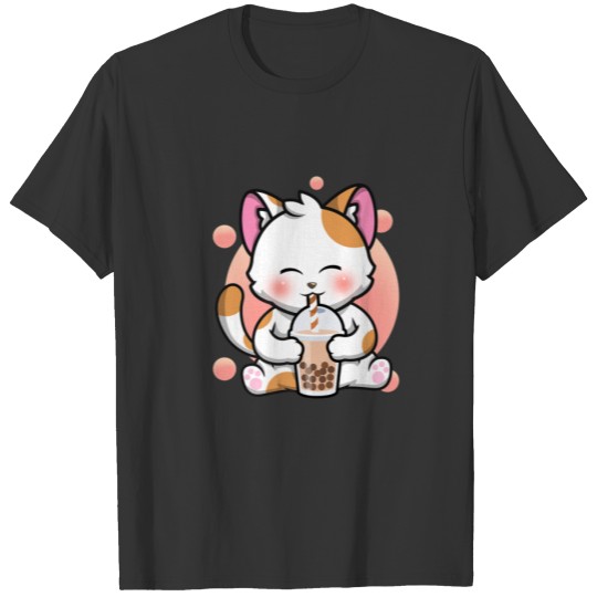 Cat Boba Tea Pastel Chibi Kitten Drinking Bubble T T-shirt