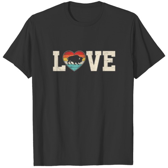Vintage Cute Love Bison Lover Animals Valentines D T-shirt