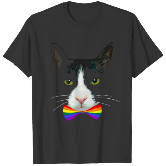 LGBT Gay Cat with Rainbow Bow Tie T-shirt