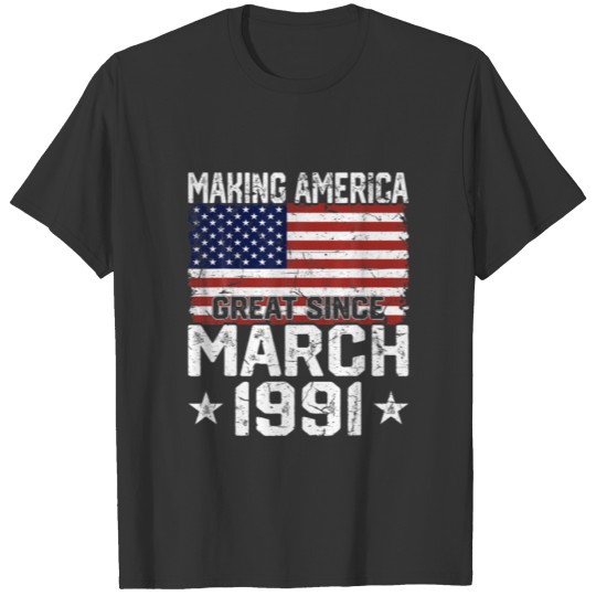 March 1991 American Flag 30Th Birthday Gifts 30 Ye T-shirt