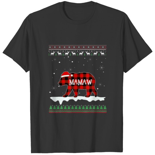 Mamaw Bear Santa Red Plaid Family Pajamas For Chri T-shirt