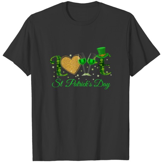 St Patrick's Day Shamrock Wine Glass Womens Mens C T-shirt
