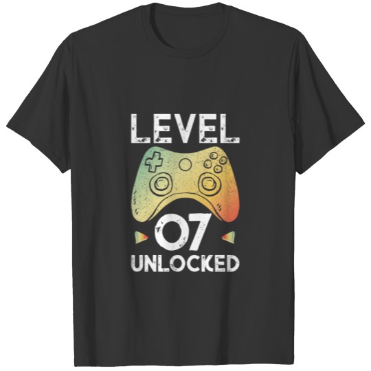 7th Birthday Boy Gamer  Level 7 Unlocked Gift T-shirt