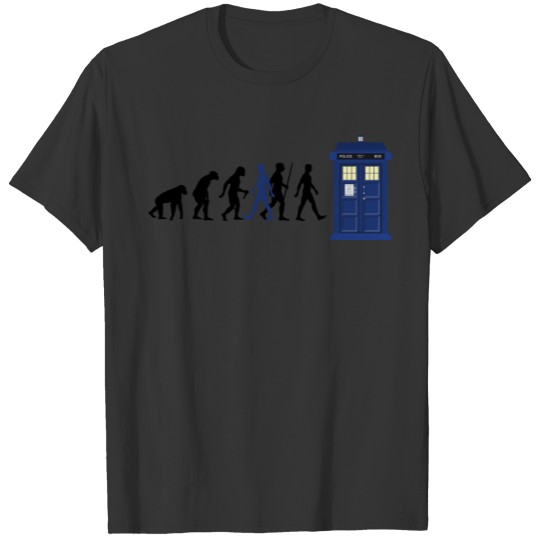 Evolution Of Humans - Blue Police Box 4 T-shirt