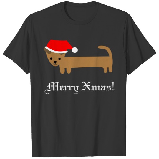 Cute Christmas Wiener Dog Cartoon T-shirt