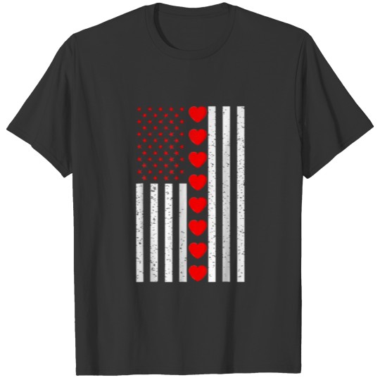 Valentines Day American Flag Hearts Boys Girls Kid T-shirt