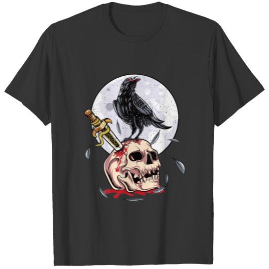 Crow Skull Moon Raven Gothic Bird Lover Black Crow T-shirt