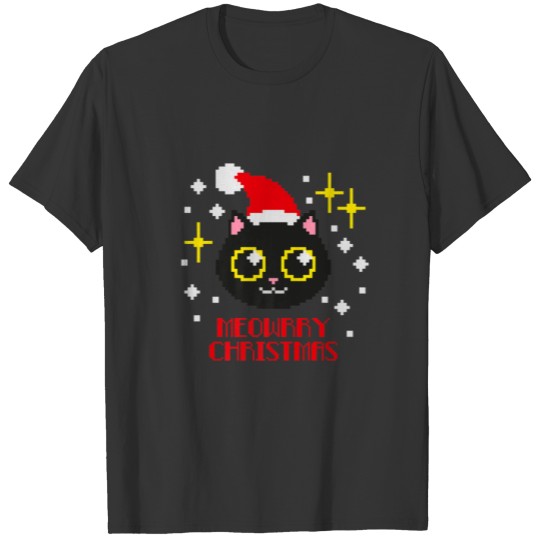Cat Pixel Art Meow-Rry Christmas Cute Gaming X-Mas T-shirt