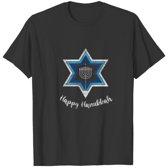 Retro Happy Hanukkah Menorah Jewish Candles Star P T-shirt