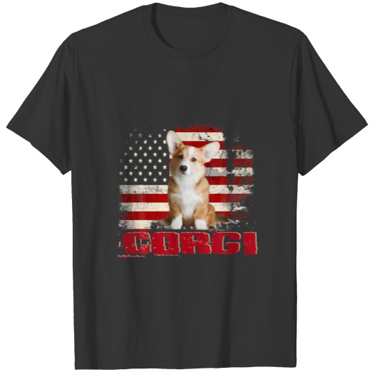 Vintage American Flag Corgi Dog Lover T-shirt
