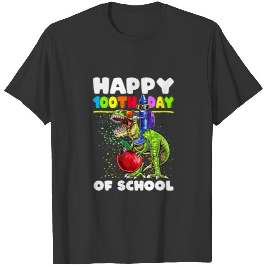 100Th Day Of School T Rex Dino Dinosaur Crayon T-shirt