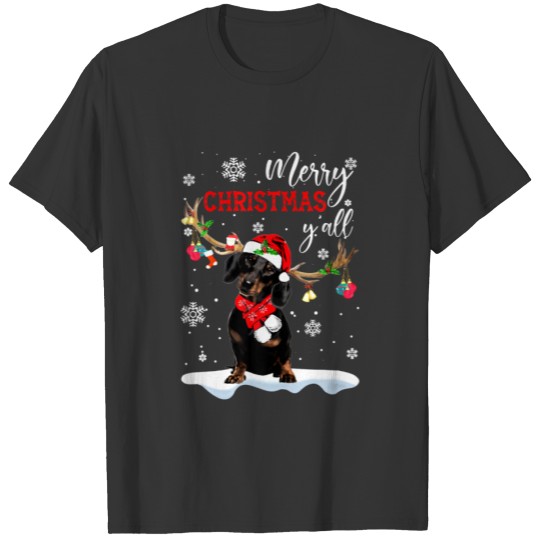 Funny Dachshund Christmas Reindeer Christmas Light T-shirt