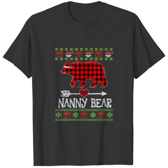 Nanny Bear Santa Red Plaid Family Pajamas For Chri T-shirt
