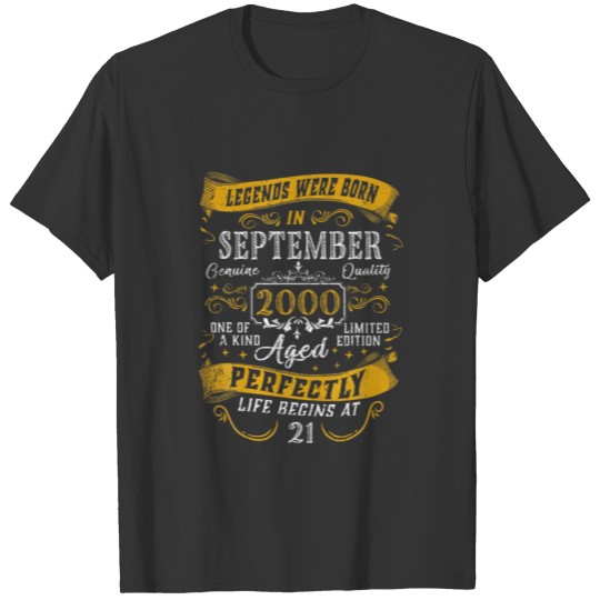 Legends Were Born In September 2000 21St Birthday T-shirt