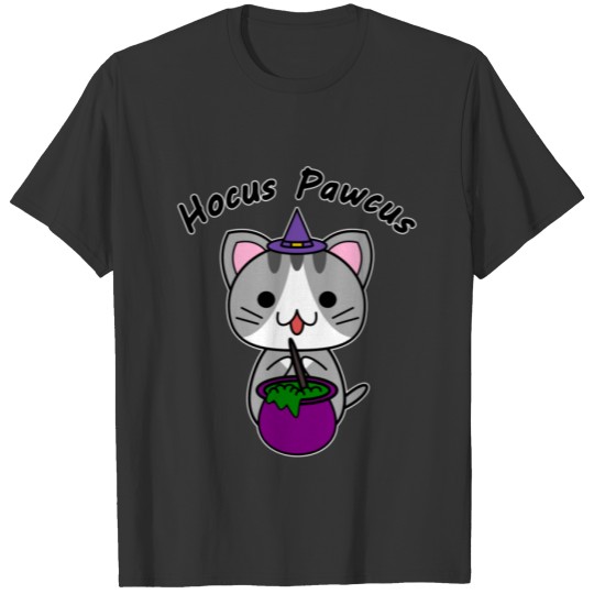 Hocus Pawcus - Gray Tabby Cat - Black Writing T-shirt