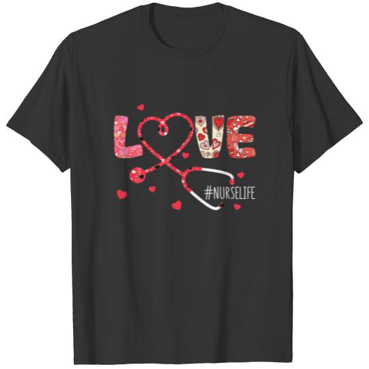 Love Nurse Valentine Gifts Stethoscope RN LP CNA N T-shirt