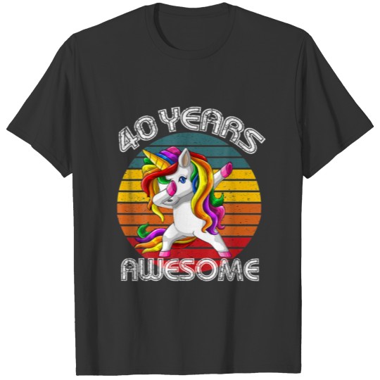 40th Birthday Dabbing Unicorn Retro T-shirt