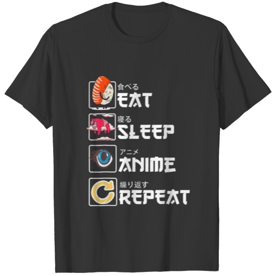 Kawaii Manga Sushi - Eat Sleep Anime Repeat - Cute T-shirt