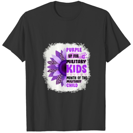 Purple Up Military Child Leopard Sunflower Bleache T-shirt
