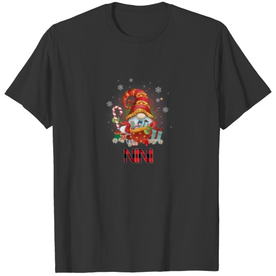 Womens Nini Gnome Grandma Christmas Gift T-shirt