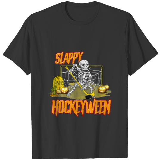 Hockey Slappy Hockeyween Skeleton Pumpkin Hallowee T-shirt