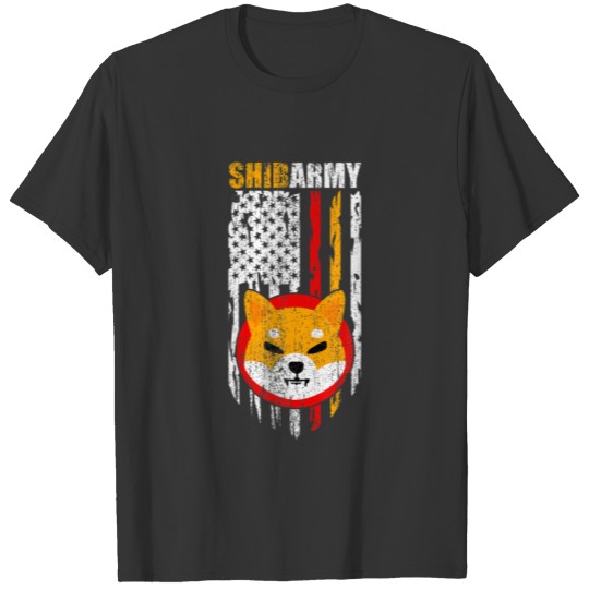 Shiba Army, Shiba Inu Coin With American Flag Shib T-shirt