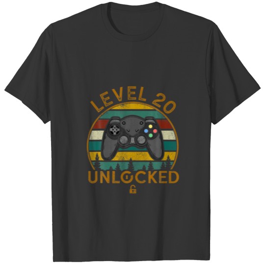 Level 20 Unlocked Boy Men Video Games 20Th Birthda T-shirt