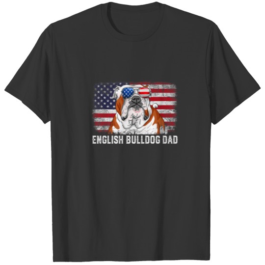 Mens Funny English Bulldog Dad American Flag Fathe T-shirt