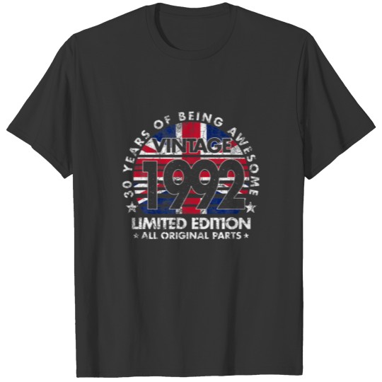 30 Years Old Vintage 1992 Ltd Edition UK Flag 30Th T-shirt