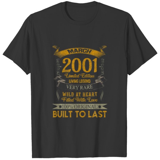 21 Year Old Gift Vintage March 2001 21St Birthday T-shirt